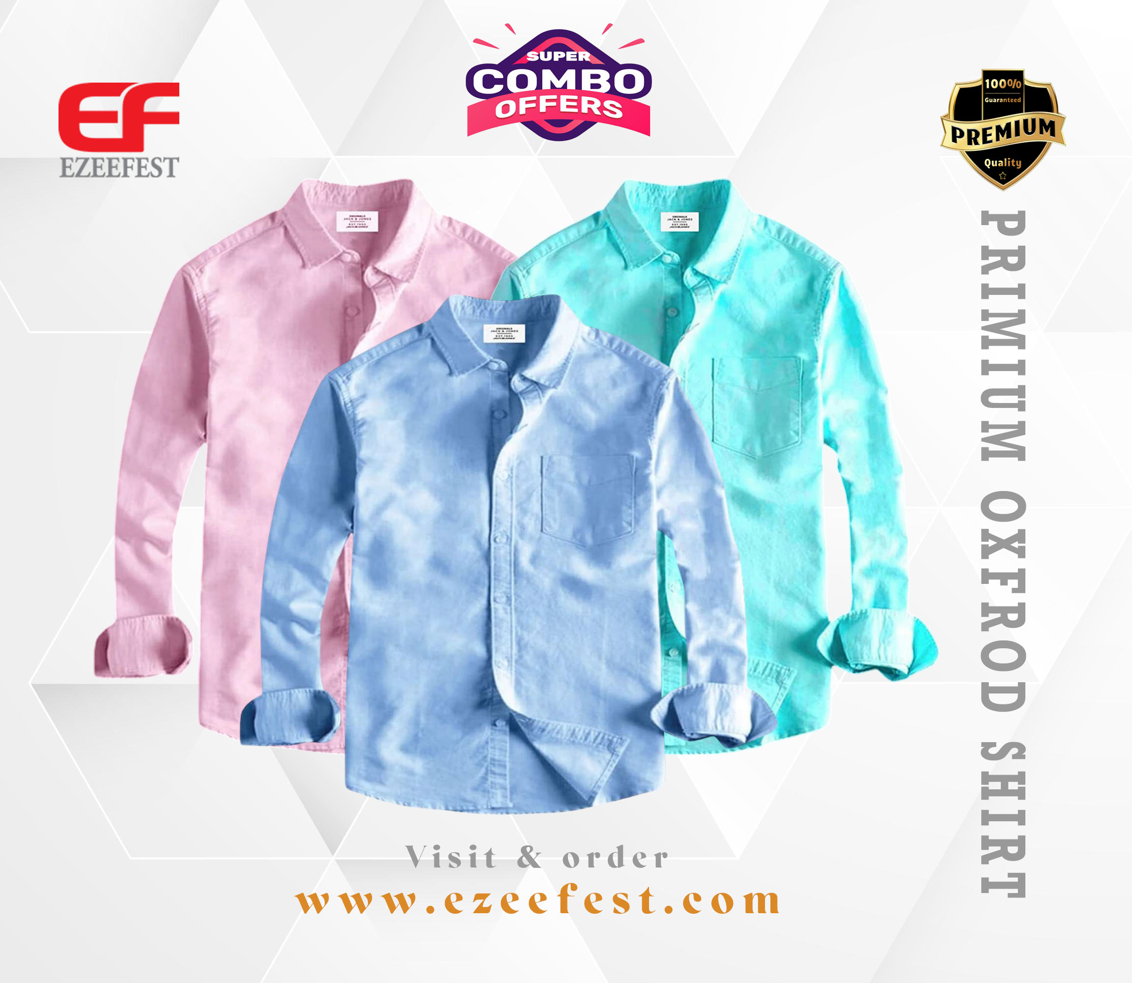Men's Full Sleeve Oxford Cotton Shirt(skyblue/pink/pest)